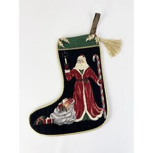 VINTAGE OLD WORLD SANTA CHRISTMAS TAPESTRY STOCKING 15”